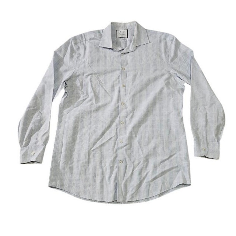 Charles Tyrwhitt Slim Fit Non-Iron Dress Shirt Men 17/35 Light Blue Cotton